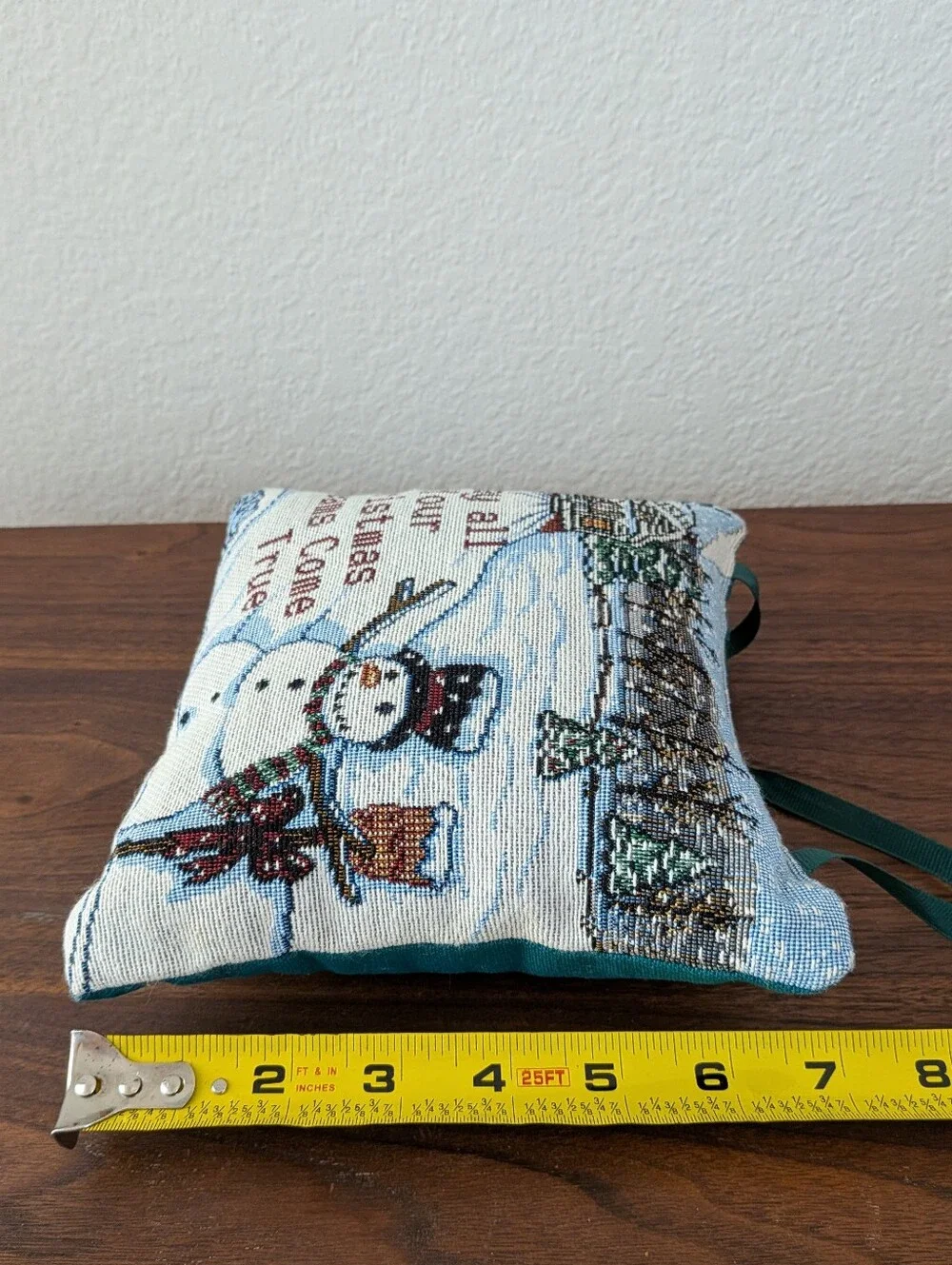 Christmas Tapestry Small Pillow Snowman Wall/Door Hanger 8x7 Hidden Pocket